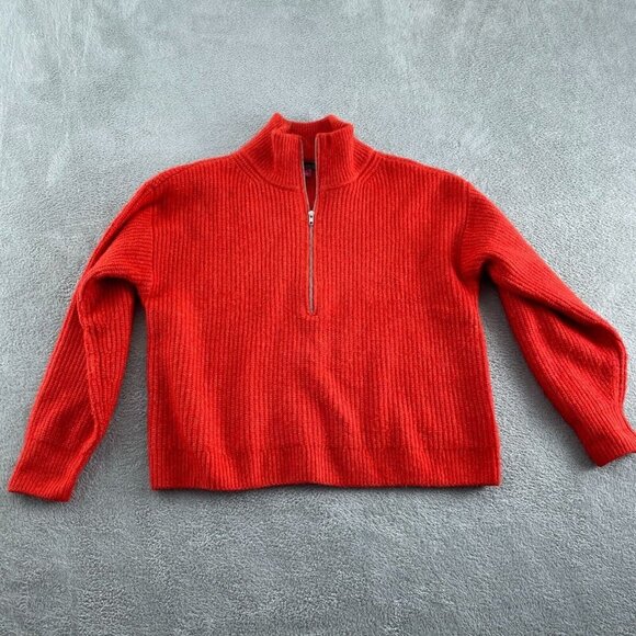 Vince Camuto Womens Red Ribbed Half-Zip Sweater L Acrylic Blend Long Sleeve 5882 - Picture 1 of 9